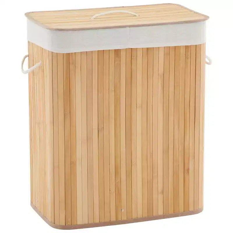COZONY panier à linge pliant en bambou avec couvercle, 28 gal / 106L panier à vêtements en bois avec doublure lavable, rangement fin pour petites chambres et dortoirs