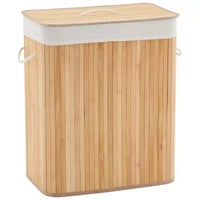 COZONY panier à linge pliant en bambou avec couvercle, 28 gal / 106L panier à vêtements en bois avec doublure lavable, rangement fin pour petites chambres et dortoirs