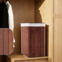 COZONY panier à linge pliant en bambou avec couvercle, 28 gal / 106L panier à vêtements en bois avec doublure lavable, rangement fin pour petites chambres et dortoirs