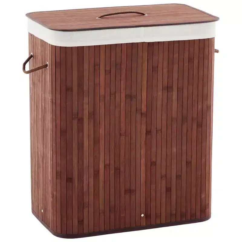 COZONY panier à linge pliant en bambou avec couvercle, 28 gal / 106L panier à vêtements en bois avec doublure lavable, rangement fin pour petites chambres et dortoirs