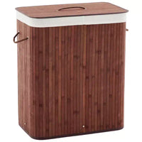 COZONY panier à linge pliant en bambou avec couvercle, 28 gal / 106L panier à vêtements en bois avec doublure lavable, rangement fin pour petites chambres et dortoirs