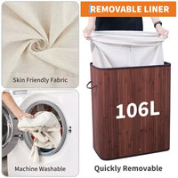 COZONY panier à linge pliant en bambou avec couvercle, 28 gal / 106L panier à vêtements en bois avec doublure lavable, rangement fin pour petites chambres et dortoirs