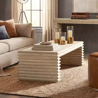 Jennifer Taylor Home Veda 55 Table basse cascade géométrique empilée en bois de pin recyclé blanchi à la chaux naturelle