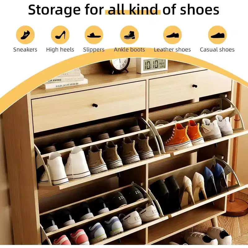Meuble à chaussures d'entrée en rotin style farmhouse, 4 tiroirs rotatifs, 2 tiroirs coulissants, range-chaussures dissimulé, pour couloir, salon