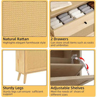 Meuble à chaussures d'entrée en rotin style farmhouse, 4 tiroirs rotatifs, 2 tiroirs coulissants, range-chaussures dissimulé, pour couloir, salon