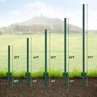 Piquets de clôture en U en metal 7 pi, lot de 12. Piquets de clôture en acier revêtu vert antirouille pour clôture de jardin et de pelouse