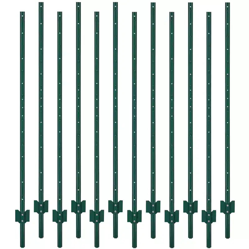 Piquets de clôture en U en metal 7 pi, lot de 12. Piquets de clôture en acier revêtu vert antirouille pour clôture de jardin et de pelouse