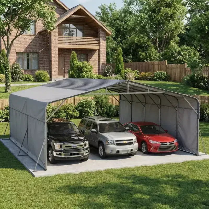 Abri de voiture Carport extérieur galvanisé, Tente de véhicule étanche 20x25FT pour Jardin
