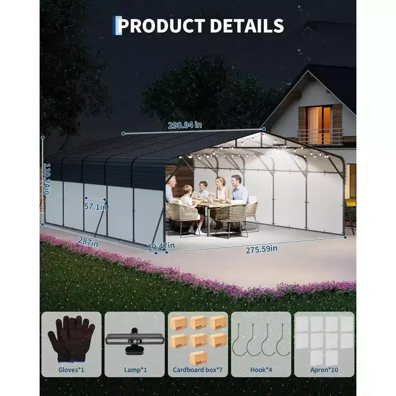 Abri de voiture Carport extérieur galvanisé, Tente de véhicule étanche 20x25FT pour Jardin