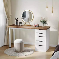 Bureau d'ordinateur de 119 cm avec 5 tiroirs de rangement, table d'étude/d'écriture réversible de style rustique moderne, poste de travail de bureau à domicile pour petits espaces