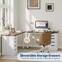 Bureau d'ordinateur de 119 cm avec 5 tiroirs de rangement, table d'étude/d'écriture réversible de style rustique moderne, poste de travail de bureau à domicile pour petits espaces
