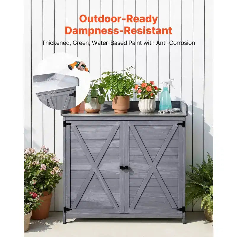 VEVOR Table d'empotage, armoire de rangement de jardinage d'extérieur en bois avec plateau en bois 39 x 19 po, poste de travail de plantation de jardin, gris