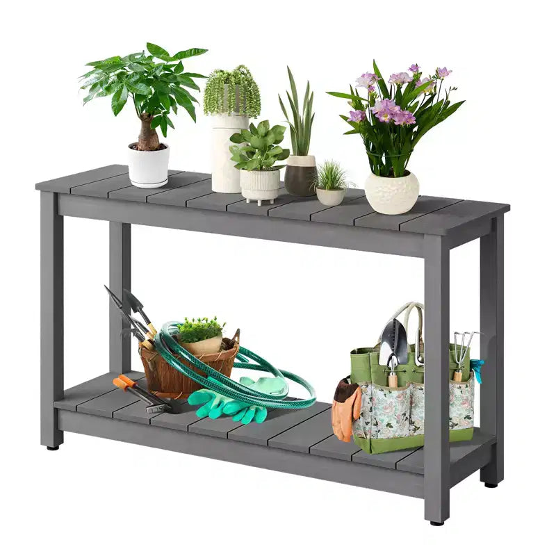 Table d'appoint de patio en bois durable toutes saisons, table d'appoint classique d'extérieur pour jardin, pelouse et véranda, compacte et stable