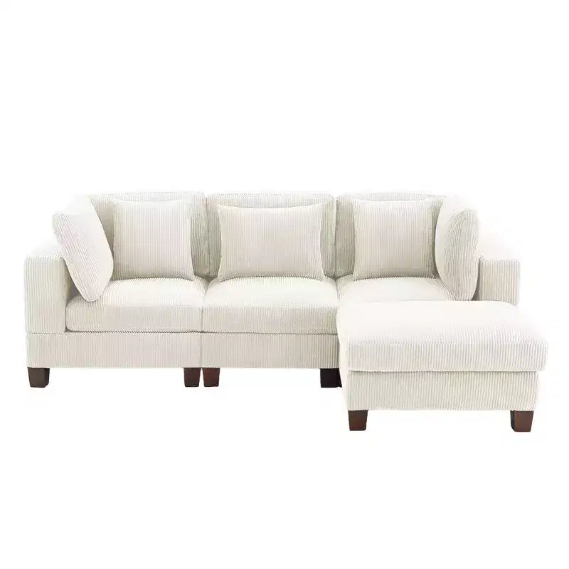 Canapé sectionnel modulaire convertible en velours côtelé avec poufs, canapé configurable pour salon, assemblage facile