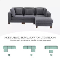 Canapé sectionnel modulaire convertible en velours côtelé avec poufs, canapé configurable pour salon, assemblage facile