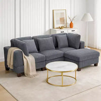 Canapé sectionnel modulaire convertible en velours côtelé avec poufs, canapé configurable pour salon, assemblage facile