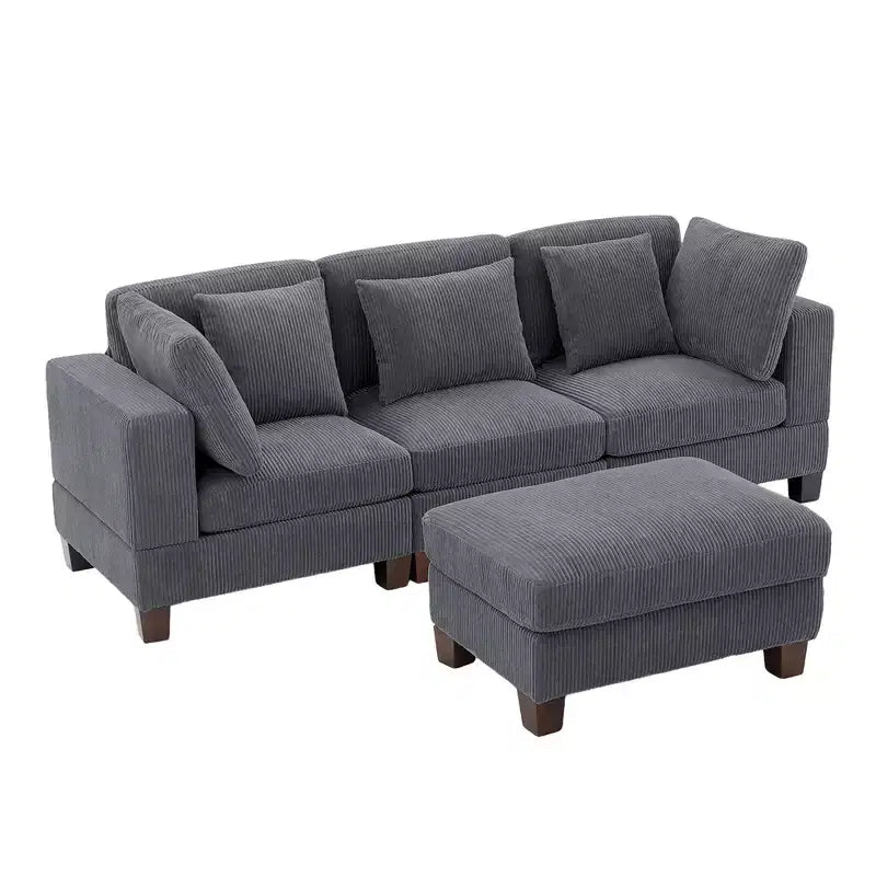 Canapé sectionnel modulaire convertible en velours côtelé avec poufs, canapé configurable pour salon, assemblage facile