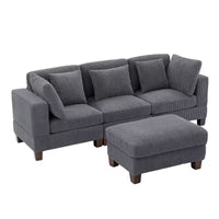 Canapé sectionnel modulaire convertible en velours côtelé avec poufs, canapé configurable pour salon, assemblage facile