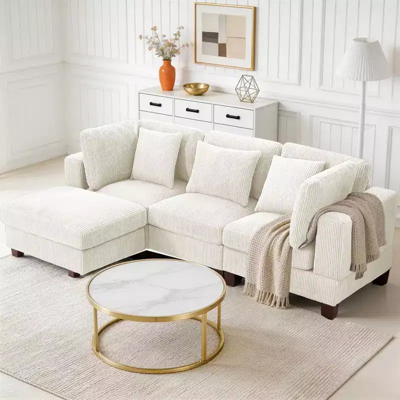 Canapé sectionnel modulaire convertible en velours côtelé avec poufs, canapé configurable pour salon, assemblage facile