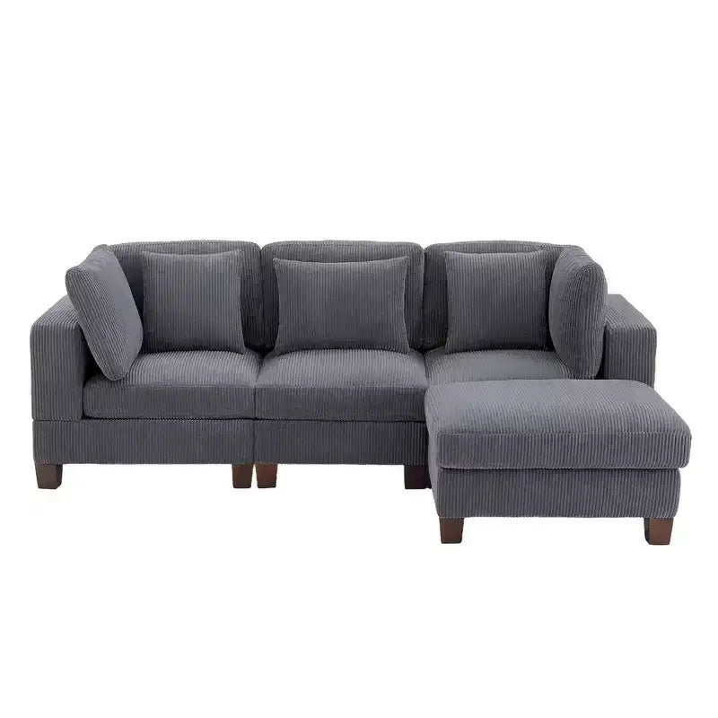 Canapé sectionnel modulaire convertible en velours côtelé avec poufs, canapé configurable pour salon, assemblage facile