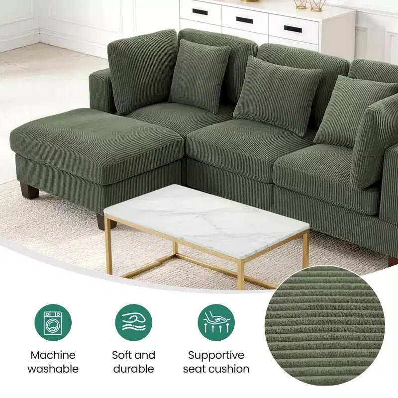 Canapé sectionnel modulaire convertible en velours côtelé avec poufs, canapé configurable pour salon, assemblage facile