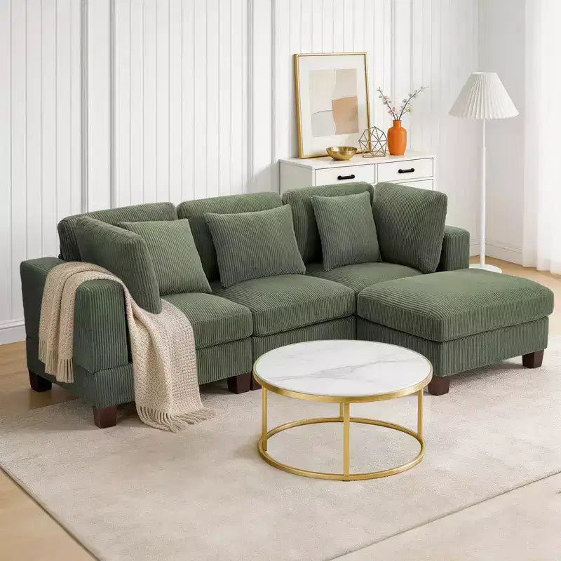 Canapé sectionnel modulaire convertible en velours côtelé avec poufs, canapé configurable pour salon, assemblage facile