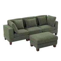 Canapé sectionnel modulaire convertible en velours côtelé avec poufs, canapé configurable pour salon, assemblage facile