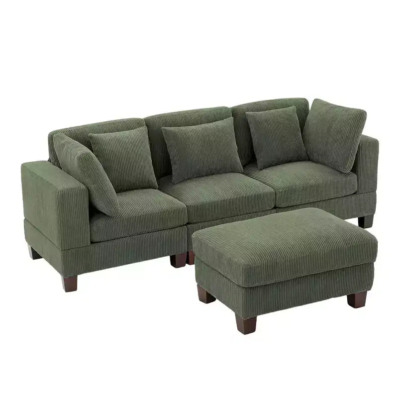 Canapé sectionnel modulaire convertible en velours côtelé avec poufs, canapé configurable pour salon, assemblage facile