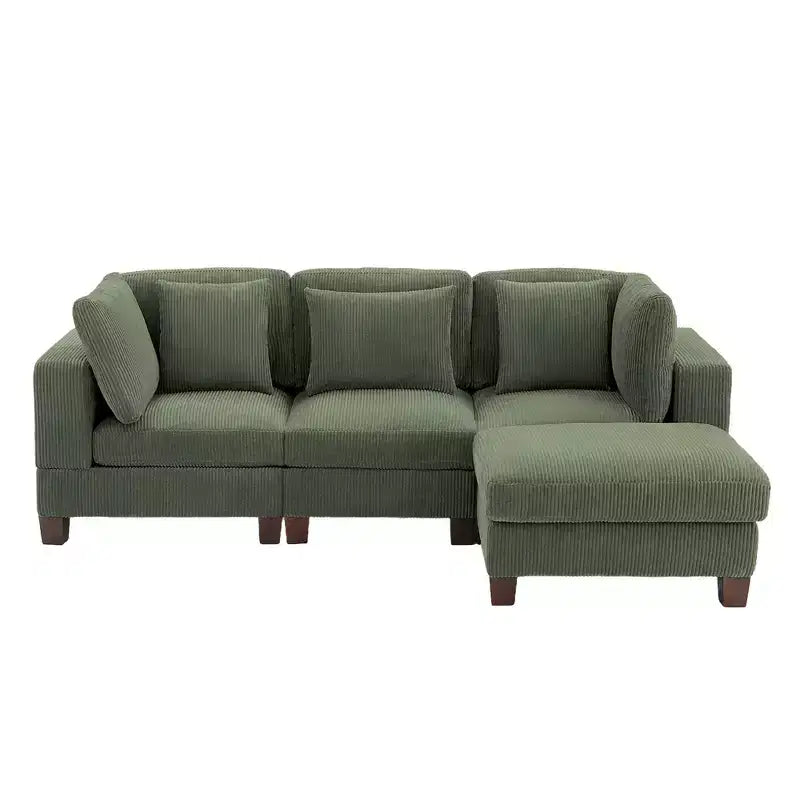Canapé sectionnel modulaire convertible en velours côtelé avec poufs, canapé configurable pour salon, assemblage facile