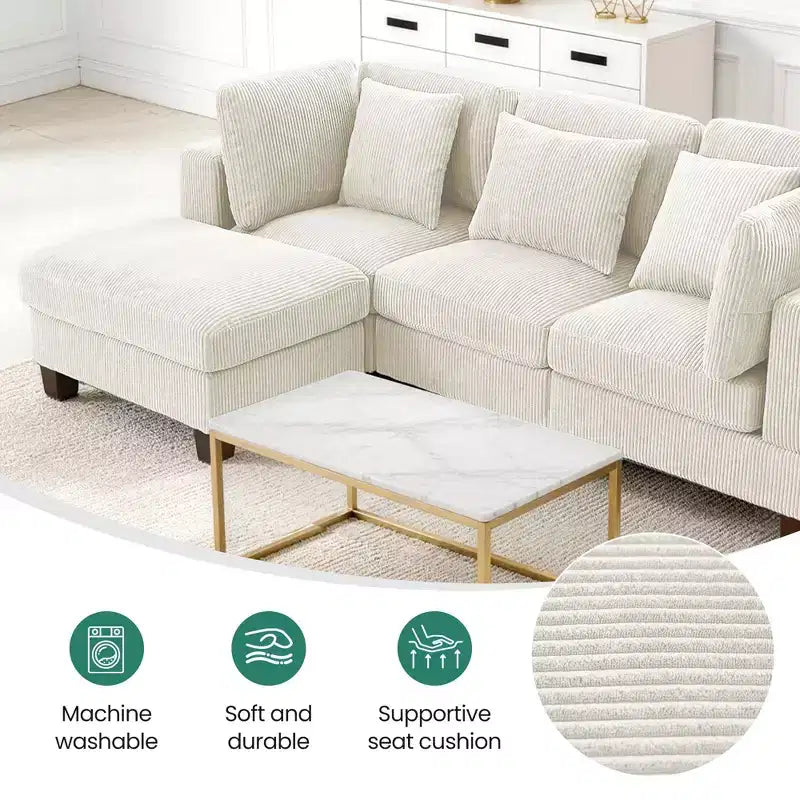 Canapé sectionnel modulaire convertible en velours côtelé avec poufs, canapé configurable pour salon, assemblage facile