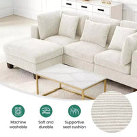 Canapé sectionnel modulaire convertible en velours côtelé avec poufs, canapé configurable pour salon, assemblage facile
