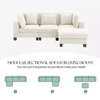 Canapé sectionnel modulaire convertible en velours côtelé avec poufs, canapé configurable pour salon, assemblage facile