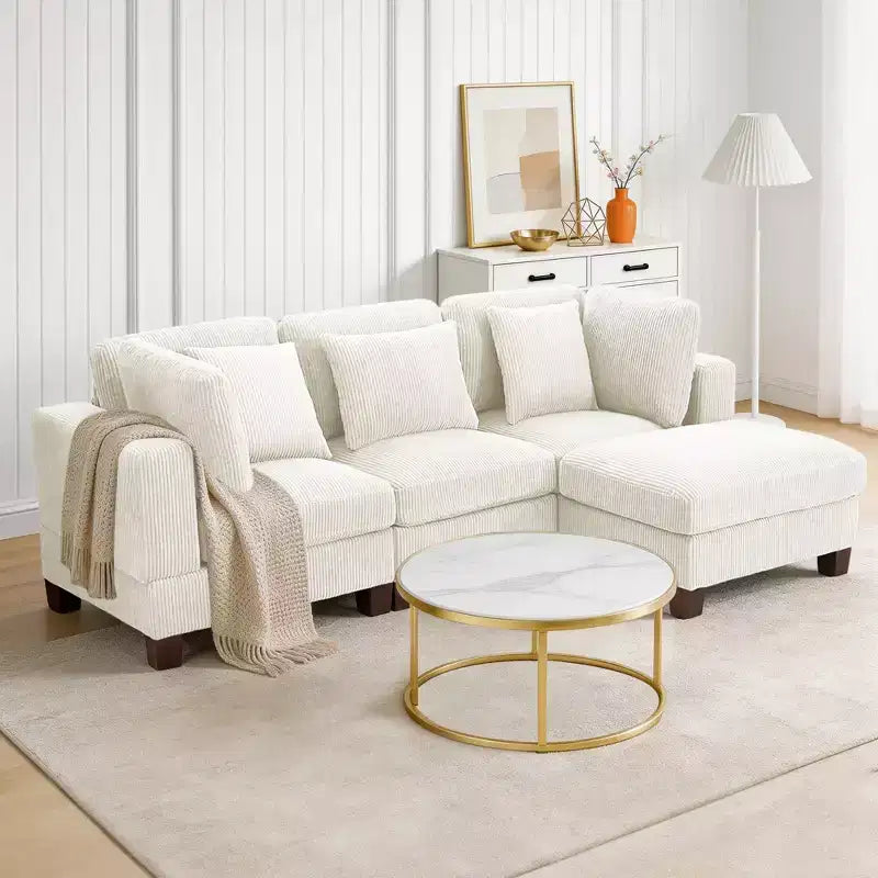 Canapé sectionnel modulaire convertible en velours côtelé avec poufs, canapé configurable pour salon, assemblage facile