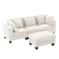 Canapé sectionnel modulaire convertible en velours côtelé avec poufs, canapé configurable pour salon, assemblage facile