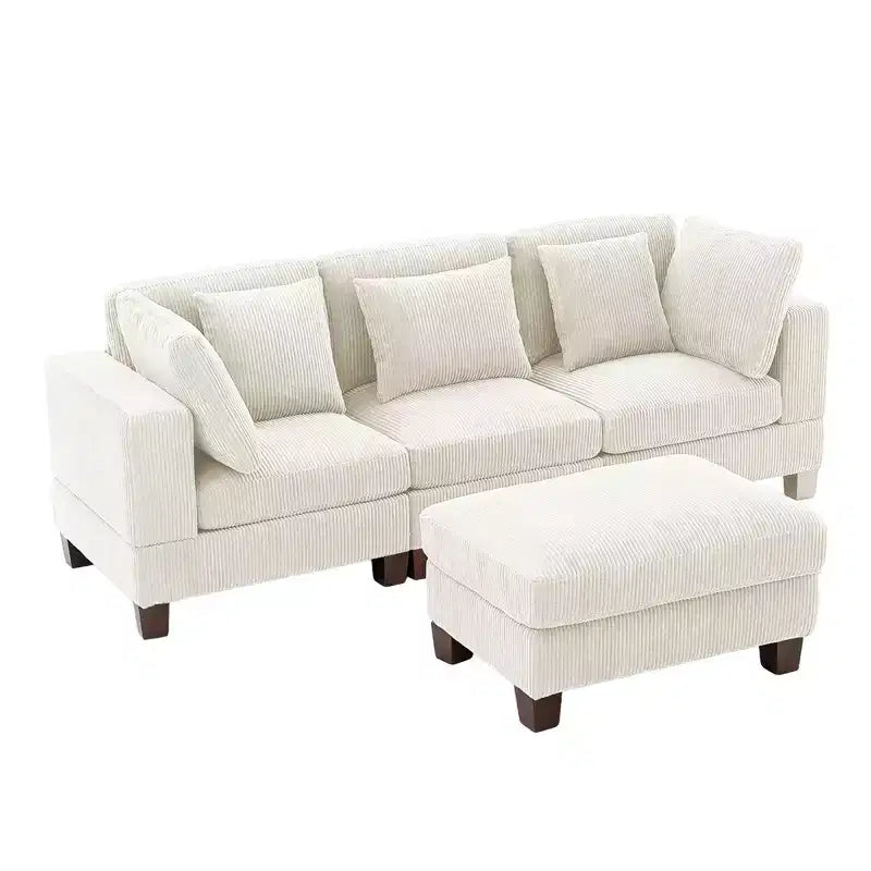 Canapé sectionnel modulaire convertible en velours côtelé avec poufs, canapé configurable pour salon, assemblage facile