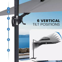 Crestlive Products Parasol cantilever de patio d'extérieur à dessus 2 niveaux 11 pi avec bandes lumineuses solaires, deporte, rotation 360, base à roue, max 350 lb