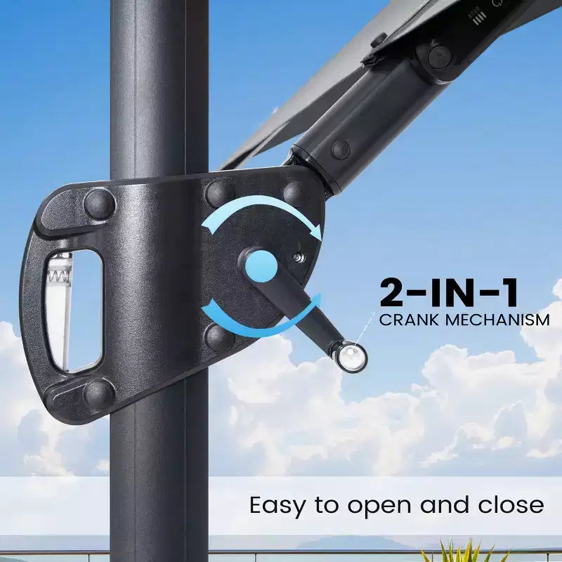 Crestlive Products Parasol cantilever de patio d'extérieur à dessus 2 niveaux 11 pi avec bandes lumineuses solaires, deporte, rotation 360, base à roue, max 350 lb