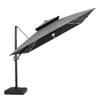 Crestlive Products Parasol cantilever de patio d'extérieur à dessus 2 niveaux 11 pi avec bandes lumineuses solaires, deporte, rotation 360, base à roue, max 350 lb