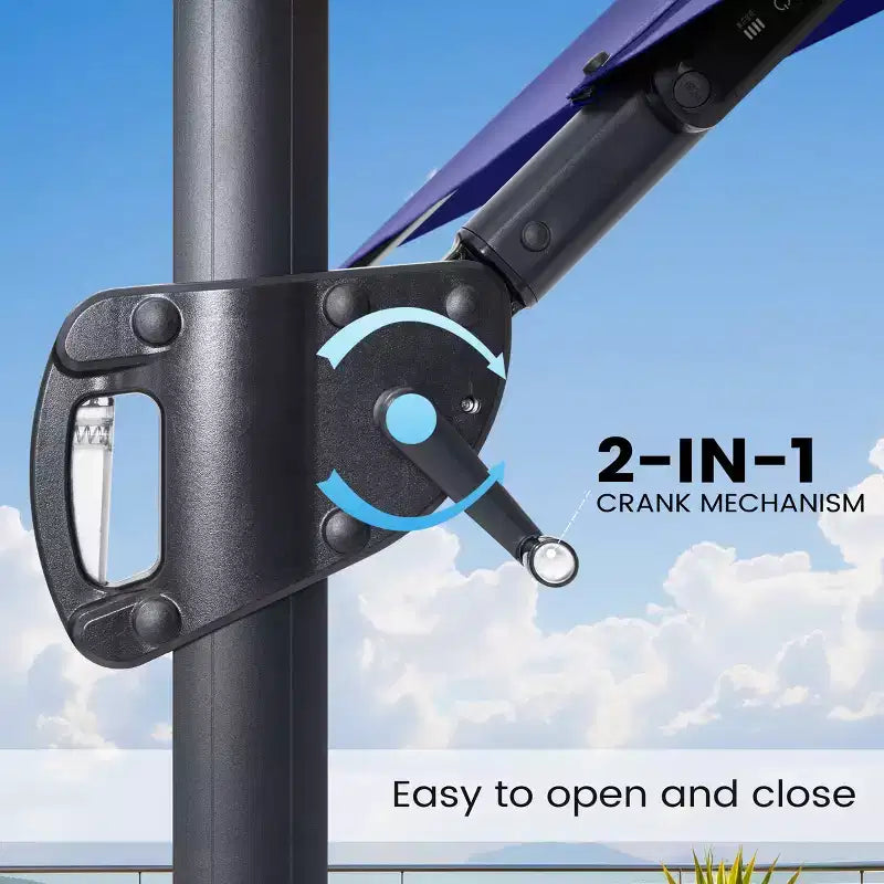 Crestlive Products Parasol cantilever de patio d'extérieur à dessus 2 niveaux 11 pi avec bandes lumineuses solaires, deporte, rotation 360, base à roue, max 350 lb