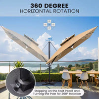 Crestlive Products Parasol cantilever de patio d'extérieur à dessus 2 niveaux 11 pi avec bandes lumineuses solaires, deporte, rotation 360, base à roue, max 350 lb