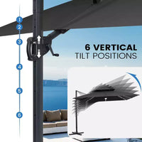 Crestlive Products Parasol cantilever de patio d'extérieur à dessus 2 niveaux 11 pi avec bandes lumineuses solaires, deporte, rotation 360, base à roue, max 350 lb
