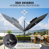 Crestlive Products Parasol cantilever de patio d'extérieur à dessus 2 niveaux 11 pi avec bandes lumineuses solaires, deporte, rotation 360, base à roue, max 350 lb