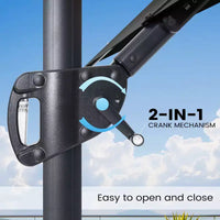 Crestlive Products Parasol cantilever de patio d'extérieur à dessus 2 niveaux 11 pi avec bandes lumineuses solaires, deporte, rotation 360, base à roue, max 350 lb