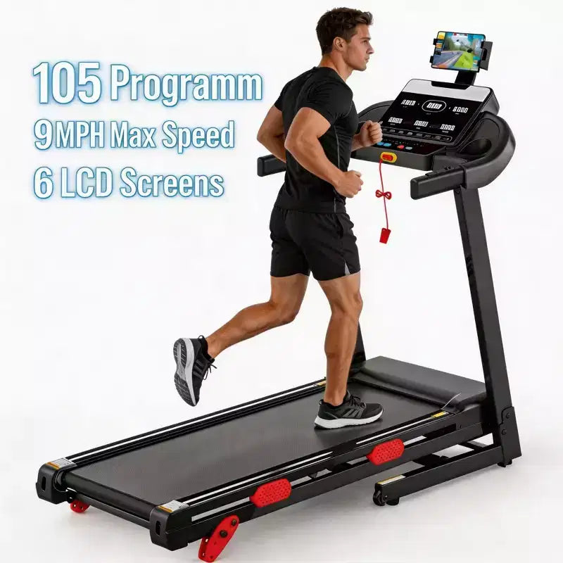 Tapis de course 4 en 1 pour la maison, pliable 3,75 CV avec inclinaison de 10 %, vitesse de marche/course 0,9-14 km/h, capacité 136 kg, 105 programmes, contrôle par application