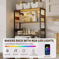 Meuble bar à café haut 67 avec éclairage LED RGB synchronisé à la musique et prise de courant - étagère de boulanger de cuisine avec portes vitrées et étagères réglables