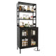 67 Tall Coffee Bar Cabinet with Music-Sync RGB LED Lights & Power Outlet - Kitchen Baker's Rack with Glass Doors & Adjustable Shelves