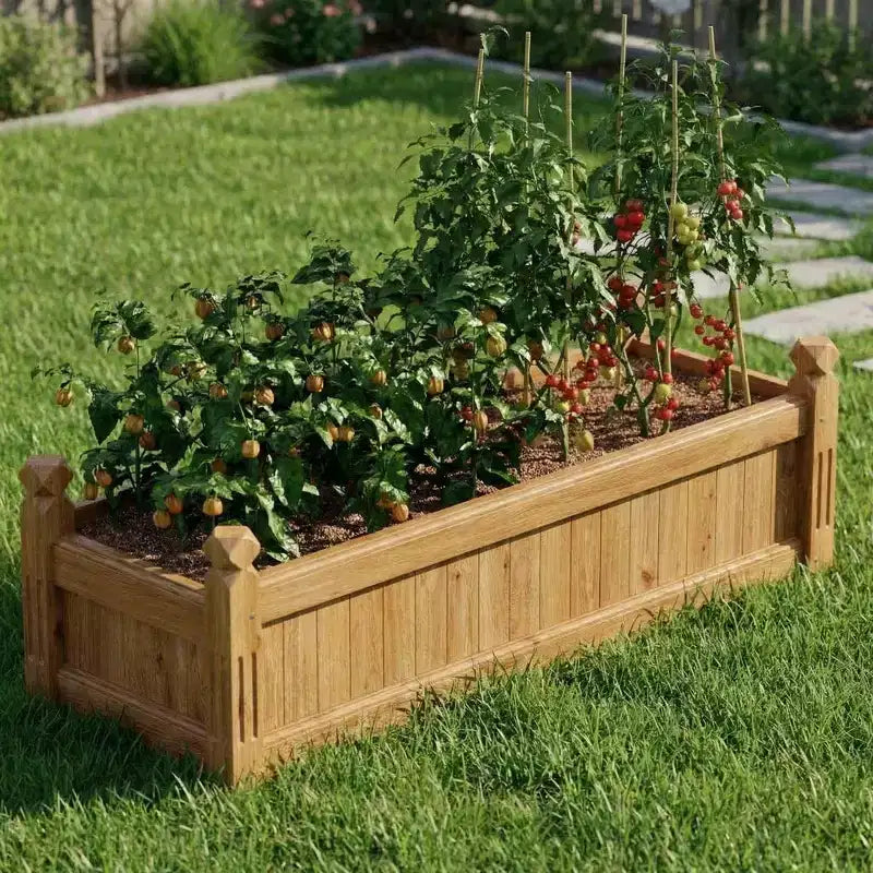 Jardinière surélevée en bois massif de 110 cm, bac de culture rectangulaire surélevé pour légumes et fleurs sur terrasse