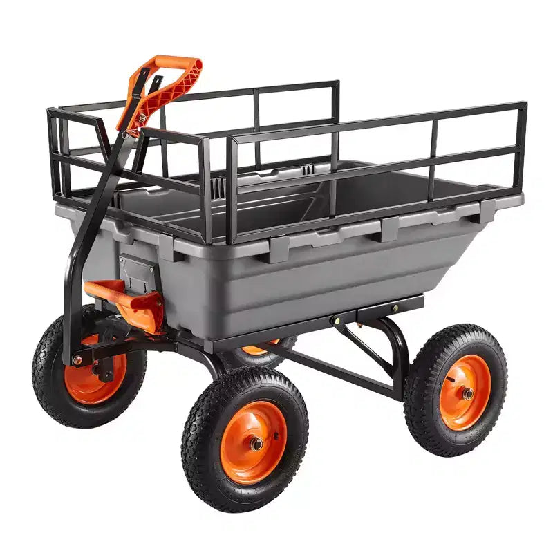 VVEVOR Chariot benne de jardin, chariot benne en poly 1500 lbs, 15 pi³, chariot de jardin à benne basculante avec poignée convertible 2-en-1, Noir et Gris