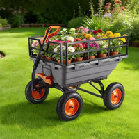 VVEVOR Chariot benne de jardin, chariot benne en poly 1500 lbs, 15 pi³, chariot de jardin à benne basculante avec poignée convertible 2-en-1, Noir et Gris