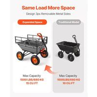 VVEVOR Chariot benne de jardin, chariot benne en poly 1500 lbs, 15 pi³, chariot de jardin à benne basculante avec poignée convertible 2-en-1, Noir et Gris